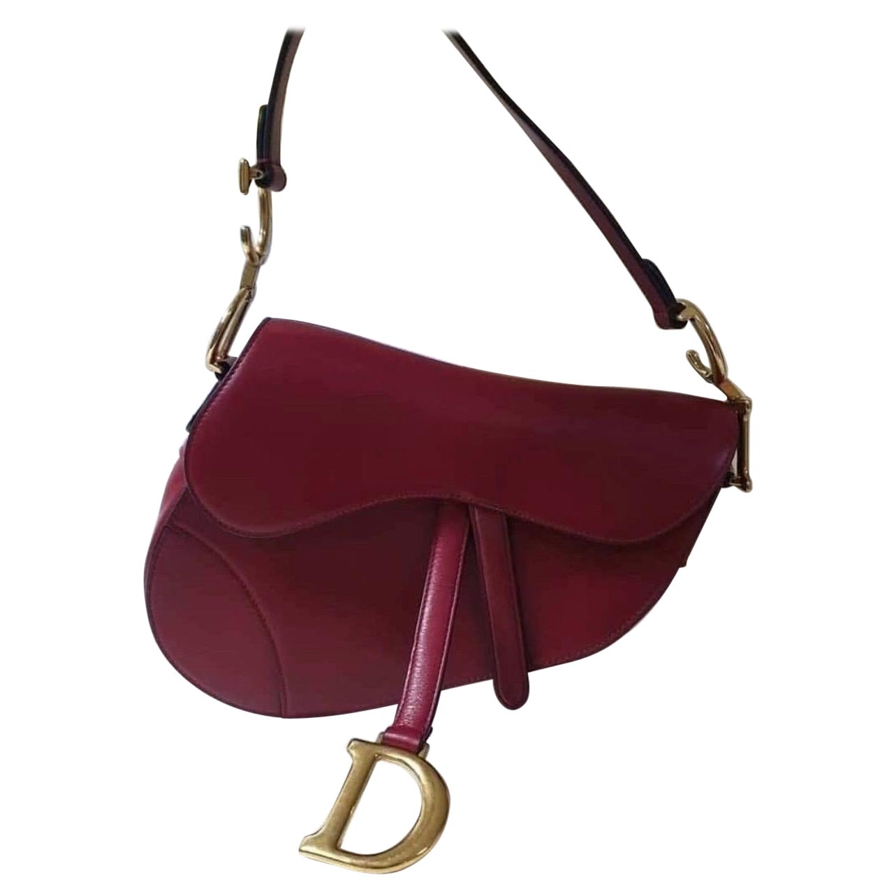 Christian Dior Burgundy Leather Saddle Bag