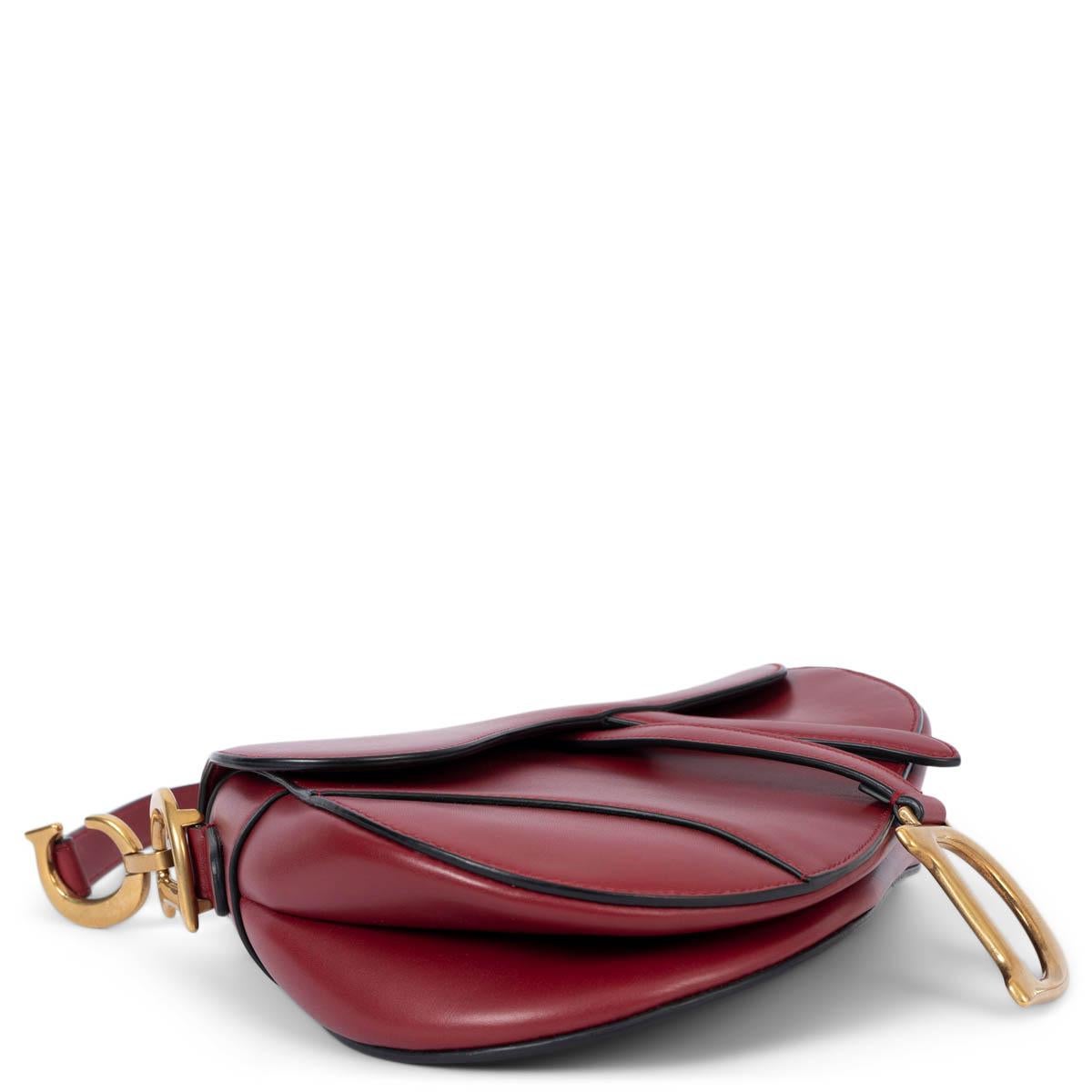 CHRISTIAN DIOR burgundy leather SADDLE Shoulder Bag For Sale 1