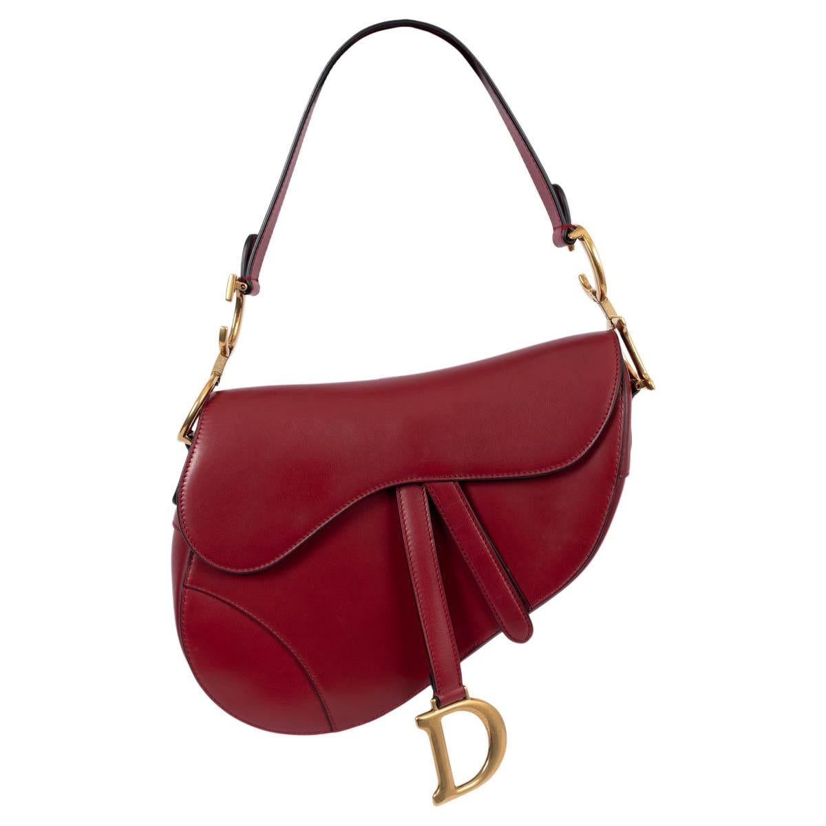 CHRISTIAN DIOR burgundy leather SADDLE Shoulder Bag For Sale