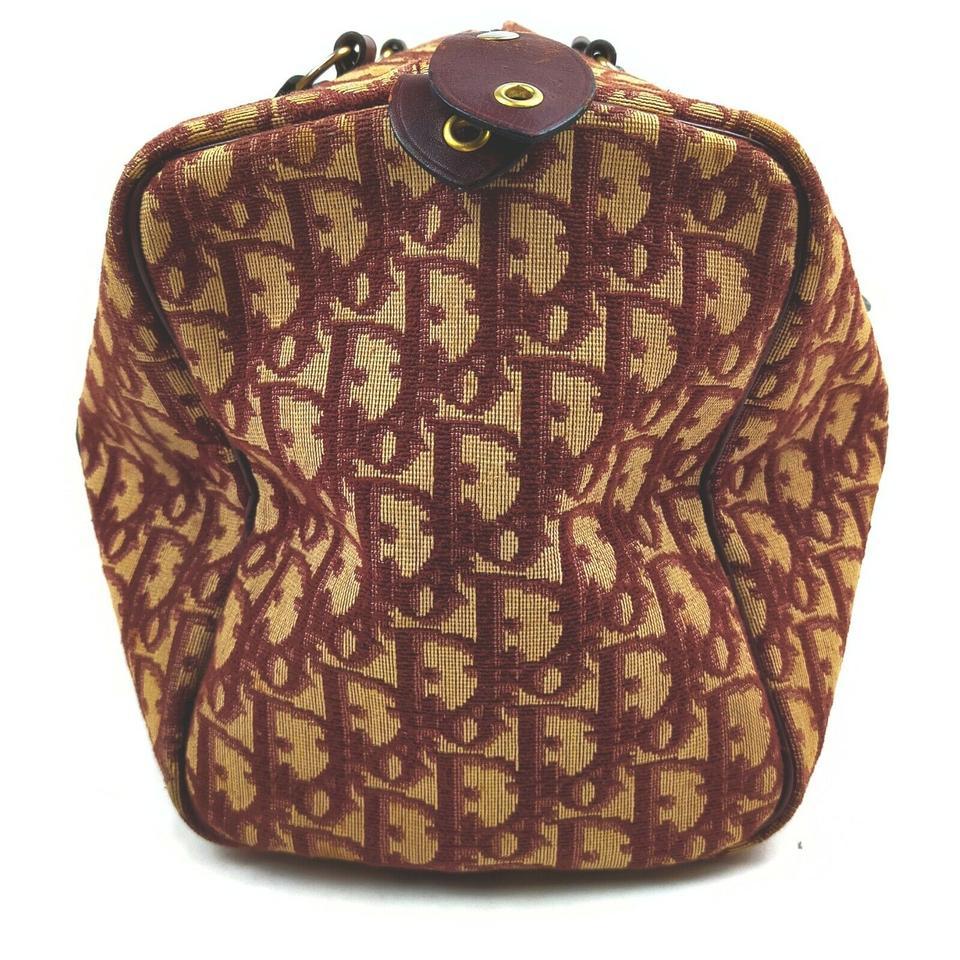 Christian Dior Burgundy Monogram Trotter Boston Duffle Bag 862605  In Good Condition In Dix hills, NY