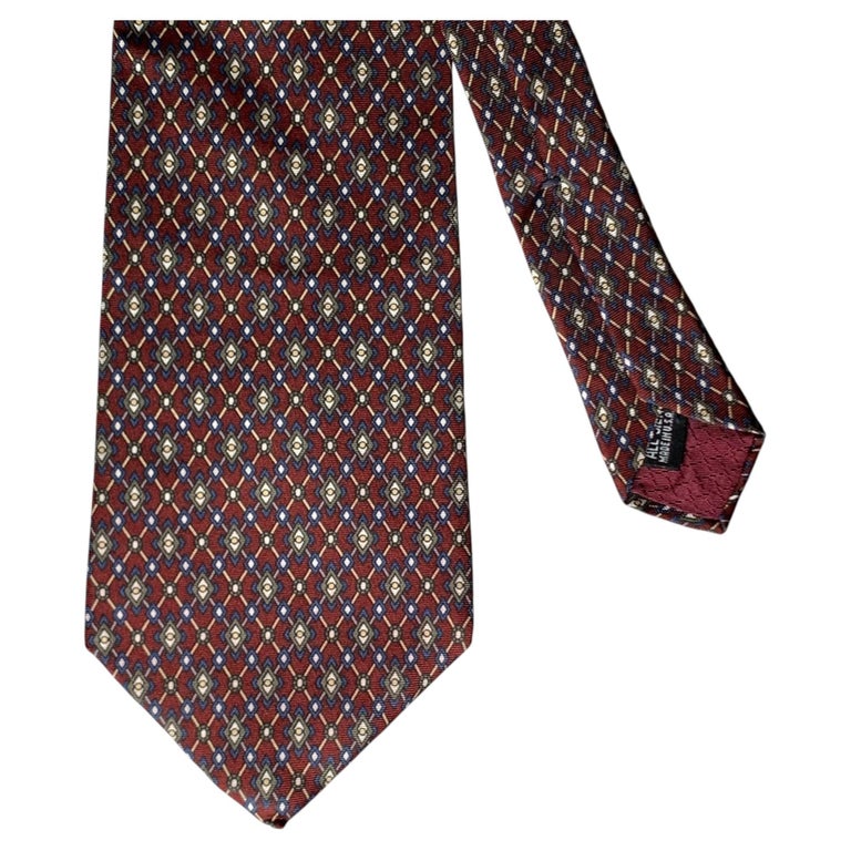 Christian Dior Burgundy Navy Cream Geometric Silk Tie
