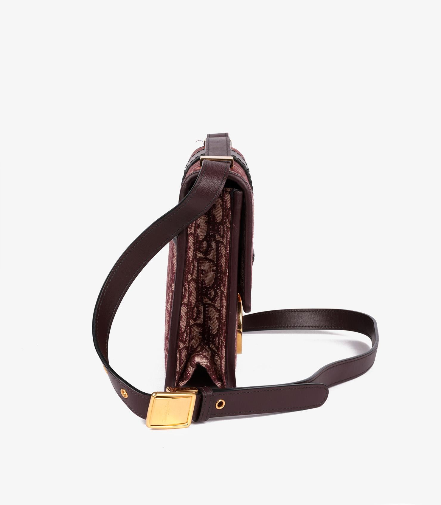 Noir Christian Dior - Sac Montaigne 30 en jacquard oblique et cuir bourgogne en vente