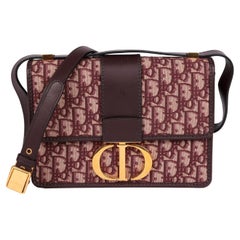 Used Christian Dior Burgundy Oblique Jacquard & Burgundy Leather 30 Montaigne Bag