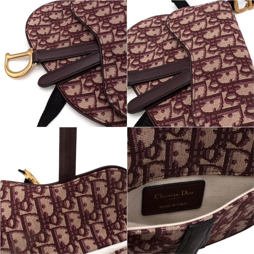Brown Christian Dior Burgundy Oblique Jacquard Mini Saddle Belt Bag For Sale