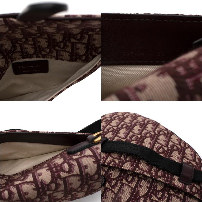 Christian Dior Burgundy Oblique Jacquard Mini Saddle Belt Bag In Excellent Condition For Sale In London, GB