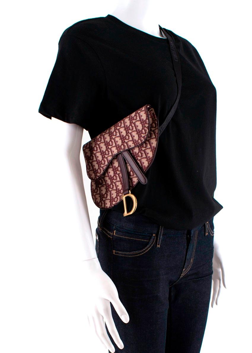 Christian Dior Burgundy Oblique Jacquard Mini Saddle Belt Bag For Sale 1