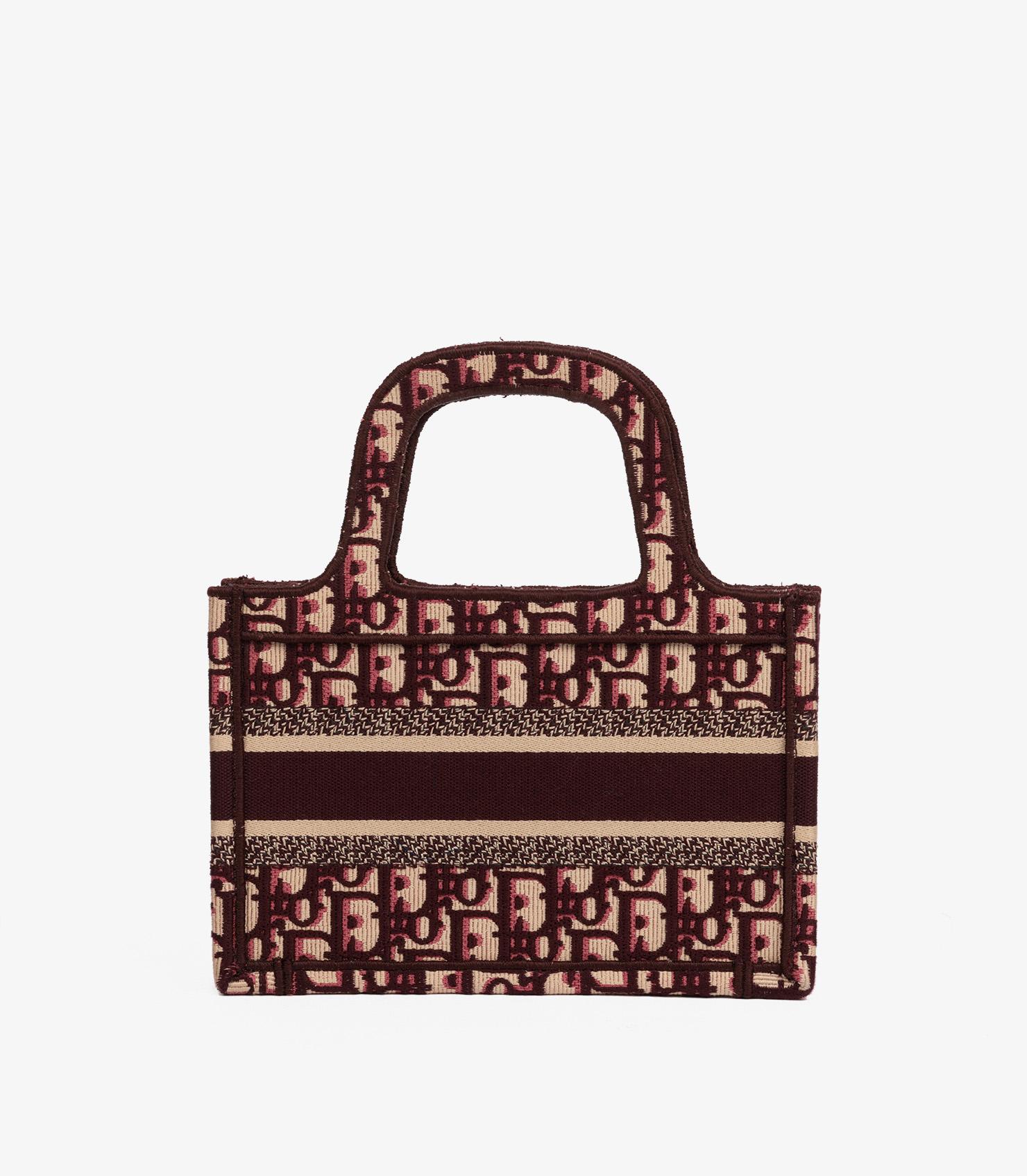 Women's Christian Dior Burgundy Oblique Monogram Canvas Mini Book Tote