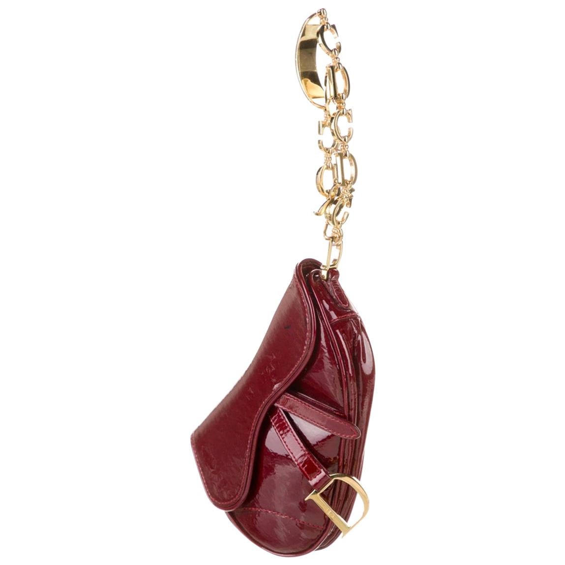 Christian Dior Burgundy Patent Leather Gold Logo Saddle Small Mini Shoulder Bag