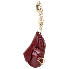 Christian Dior Burgundy Patent Leather Gold Logo Saddle Small Mini Shoulder Bag