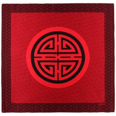 CHRISTIAN DIOR Burgundy Red & Black Oriental Asian Symbol Silk Scarf