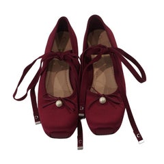 Christian Dior Burgundy Satin Ballet Flats 38.5