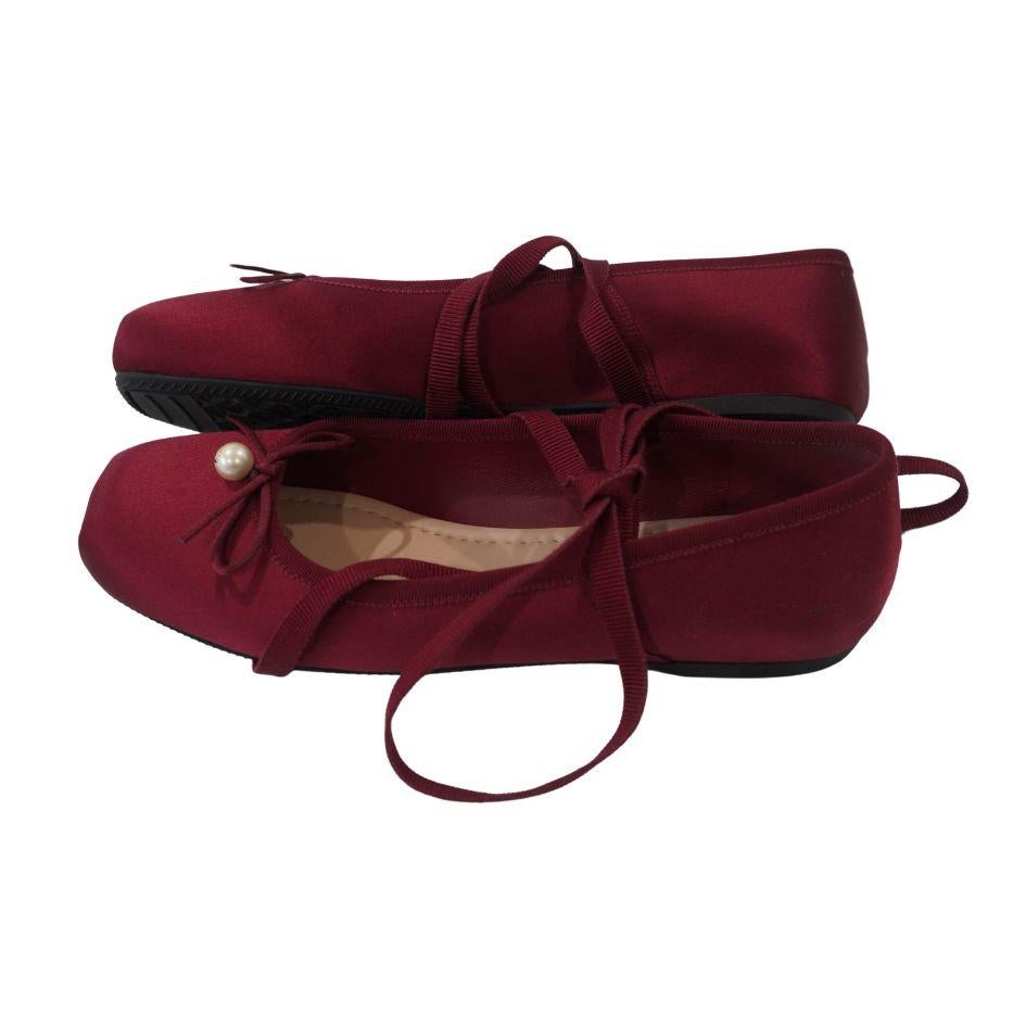 Women's Christian Dior Burgundy Satin Ballet Flats 38.5 For Sale