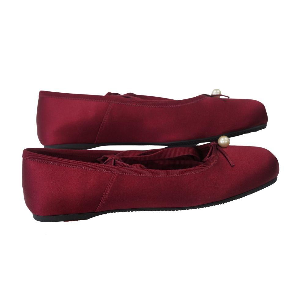 Christian Dior Burgundy Satin Ballet Flats 38.5 For Sale 1