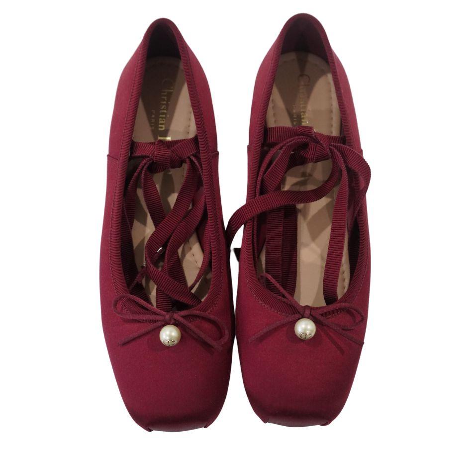 Christian Dior Burgundy Satin Ballet Flats 38.5 For Sale 3