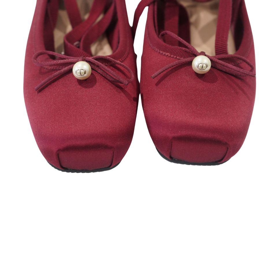 Christian Dior Burgundy Satin Ballet Flats 38.5 For Sale 4
