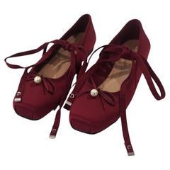 Christian Dior Burgundy Satin Ballet Flats 38.5