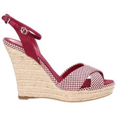 Christian Dior Burgundy Satin Espadrille Wedges High Heels with CD Logo Closure