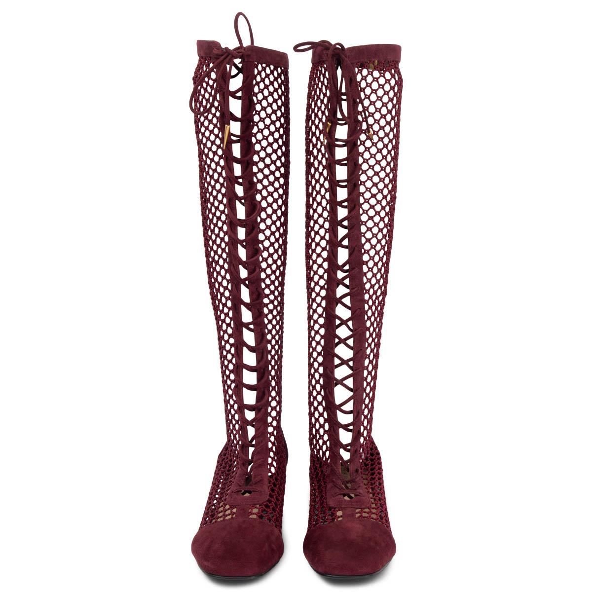 100% authentic Christian Dior Naughtily-D Fishnet Lace-Up Boots in burgundy suede leather and burgundy fishnet fabric. Open with a zipper on the back. Brand new. Come with dust bag. Rubber sole has been added.

2018