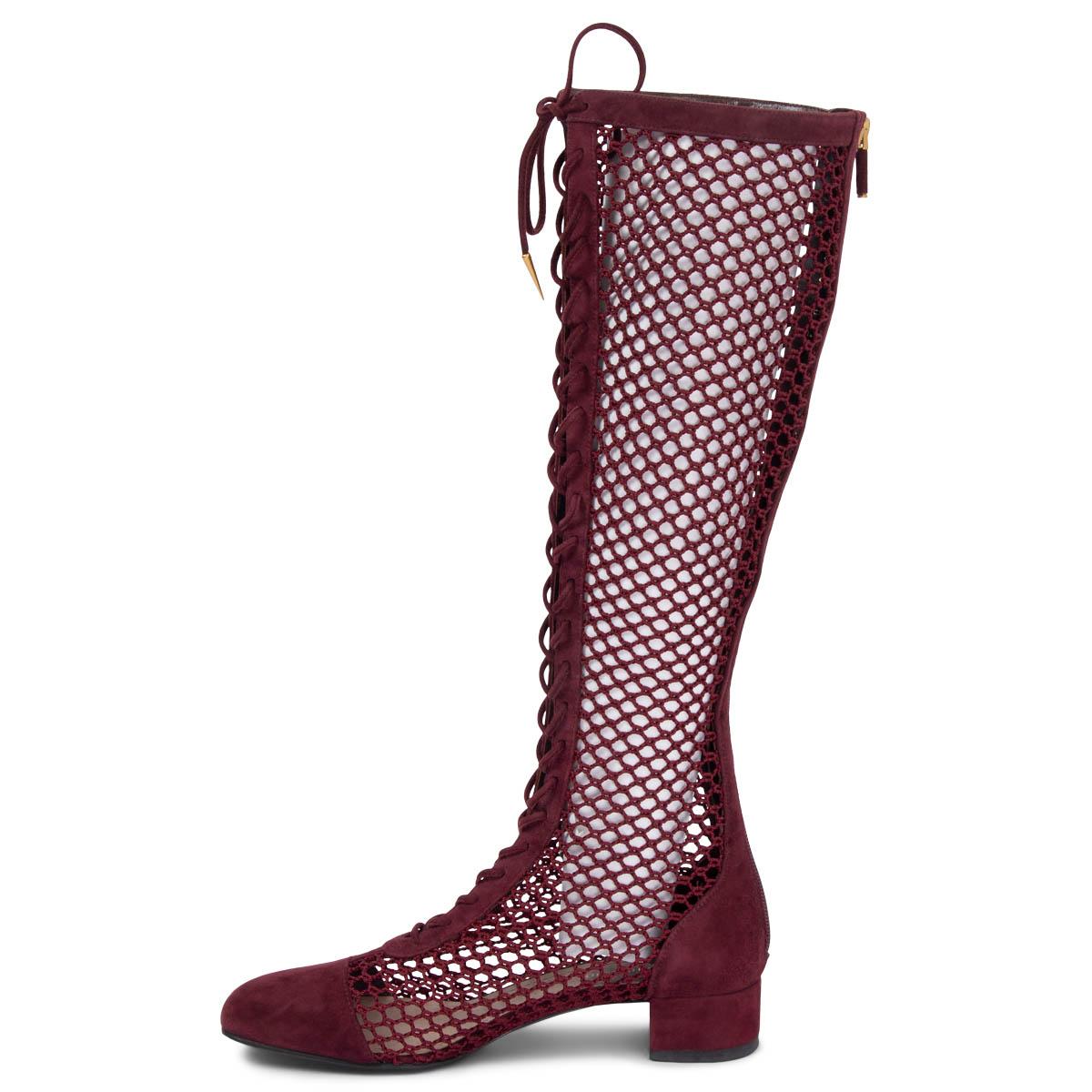 Women's CHRISTIAN DIOR burgundy suede 2018 NAUGHTILY-D FISHNET Boots Shoes 38.5