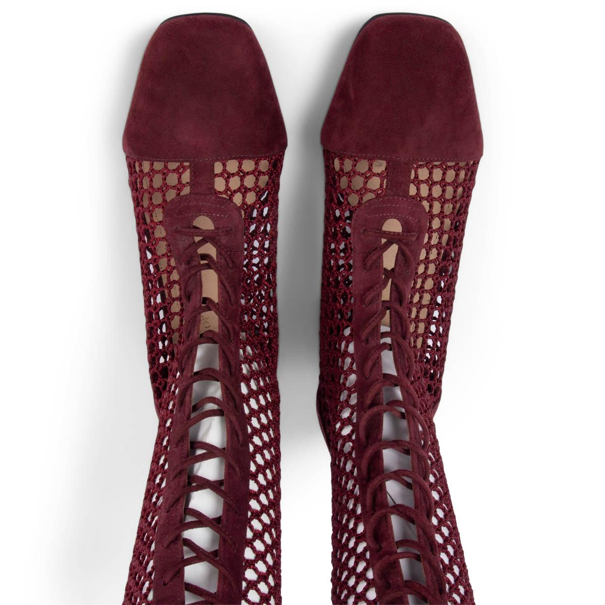 CHRISTIAN DIOR burgundy suede 2018 NAUGHTILY-D FISHNET Boots Shoes 38.5 2