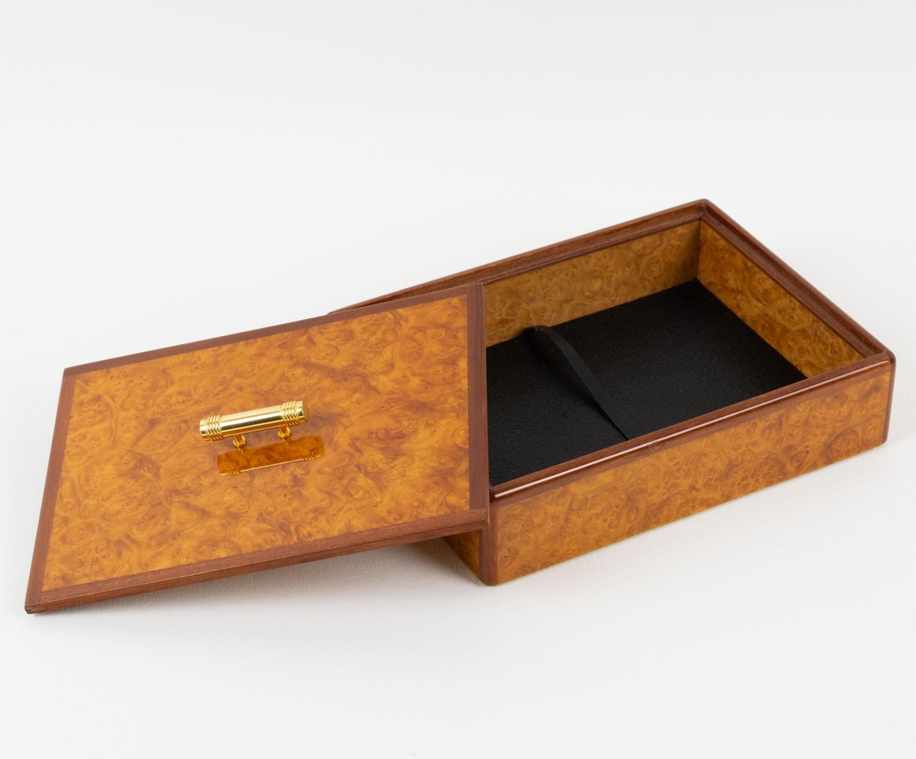 Modern Christian Dior Burl Wood and Brass Box, 1980s