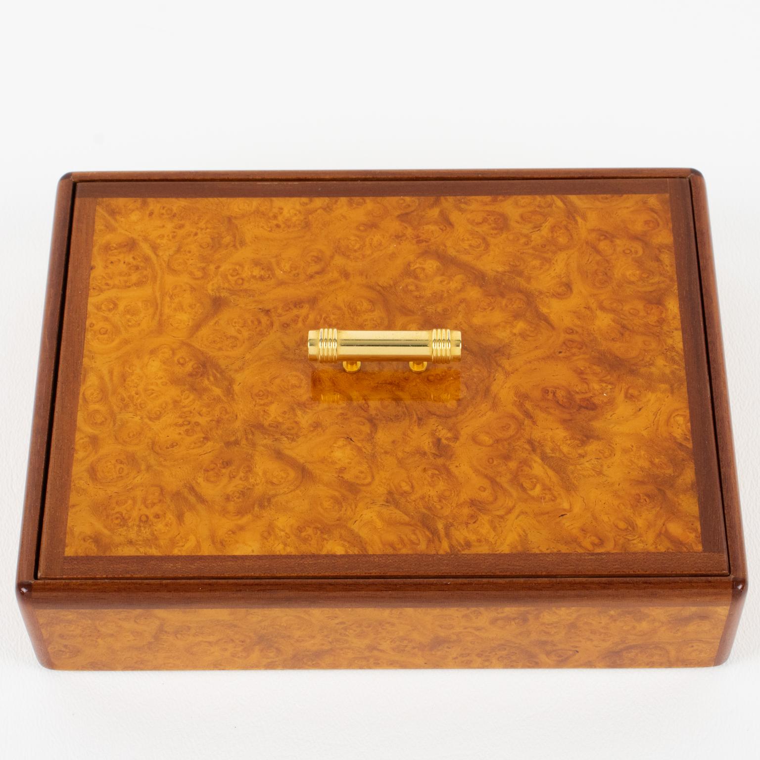 French Christian Dior Burl Wood and Brass Box, 1980s