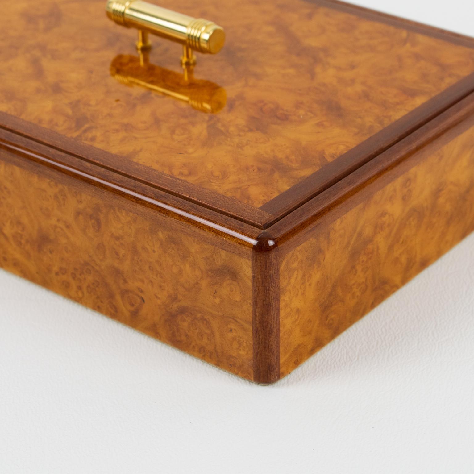 Late 20th Century Christian Dior Burl Wood and Brass Box, 1980s