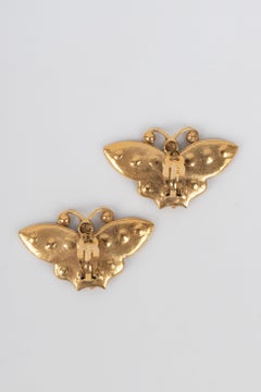 Christian Dior "Butterflies" Golden Metal and Rhinestone Earrings