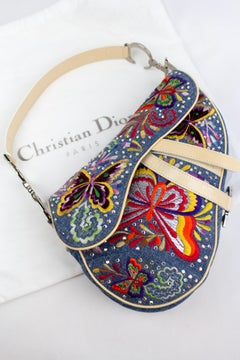 Christian Dior Butterfly Embroidered and Swarovski Saddle Bag