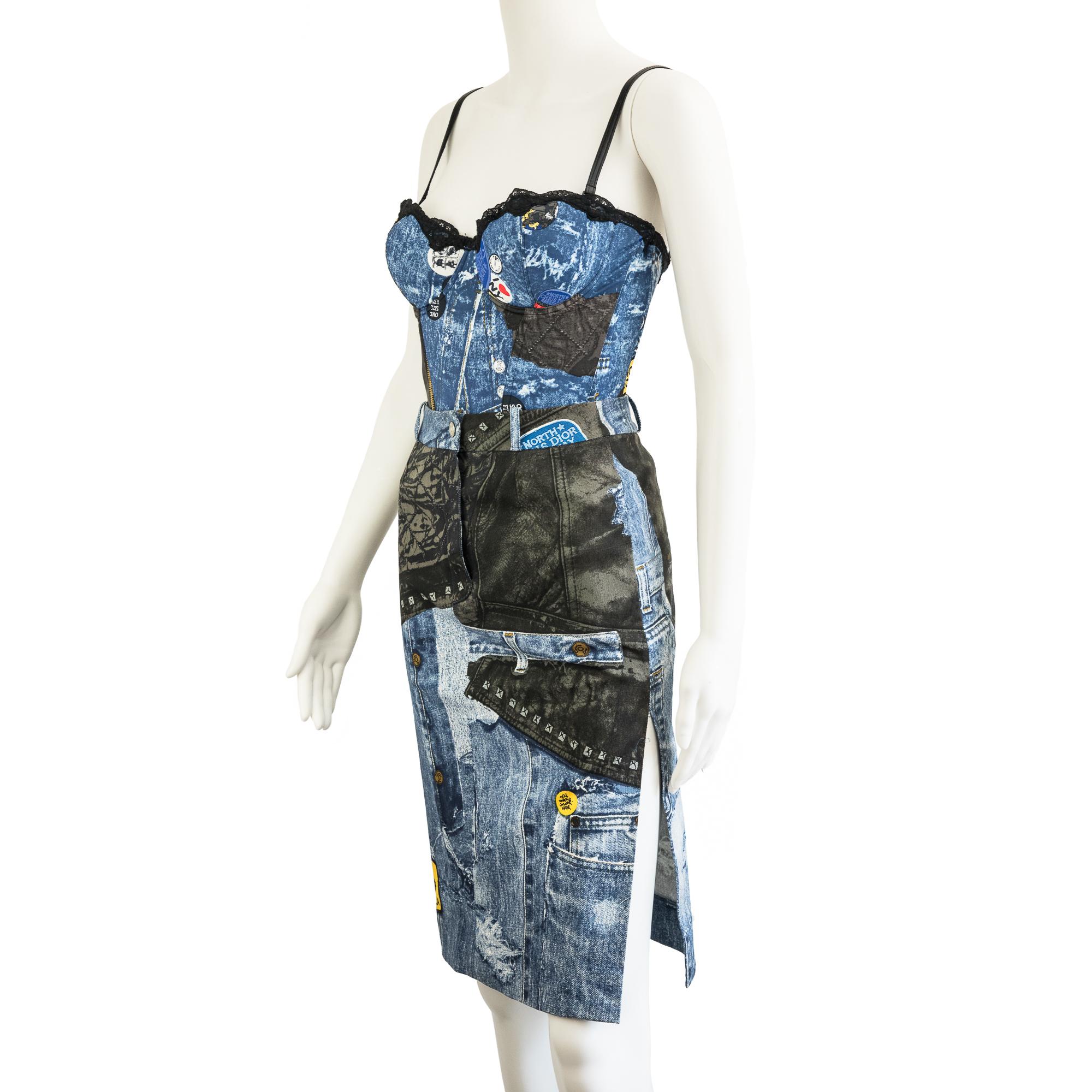 Christian Dior by Galliano 2001 Miss Diorella Trompe L'oeil Pencil Skirt size 36 For Sale 3