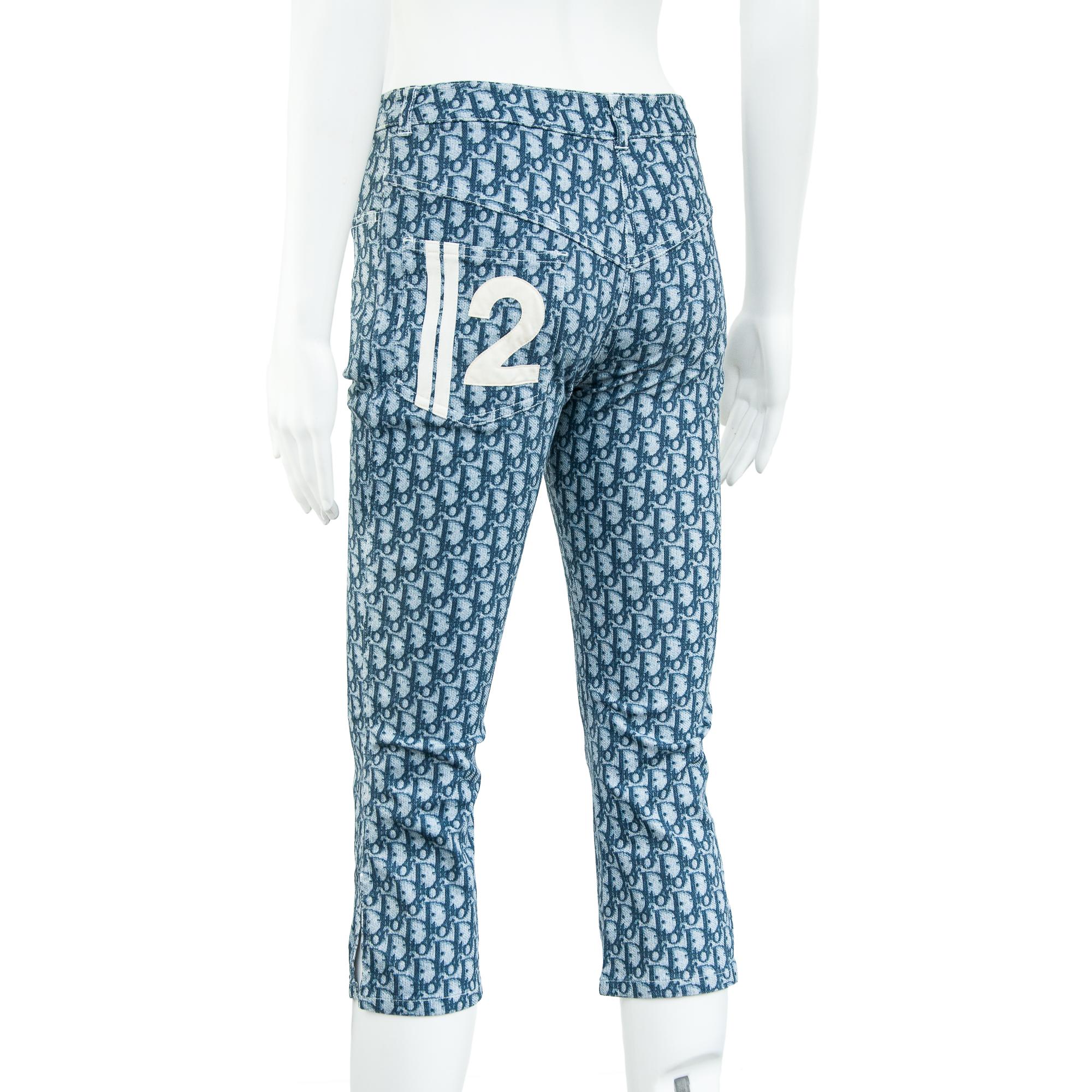 Christian Dior by Galliano 2002 Blue Monogram Capri Trousers size 36 In Good Condition In London, GB