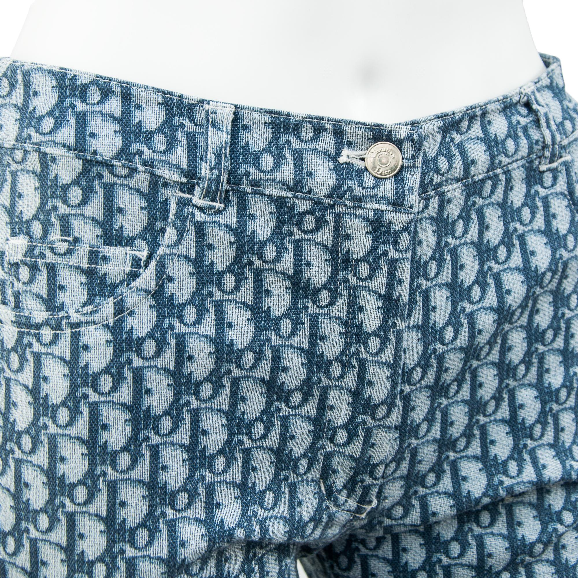 Christian Dior by Galliano 2002 Blue Monogram Capri Trousers size 36 1