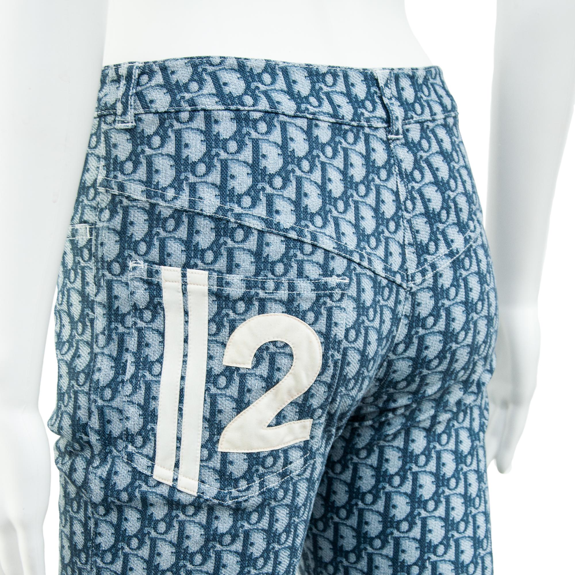 Christian Dior by Galliano 2002 Blue Monogram Capri Trousers size 36 3