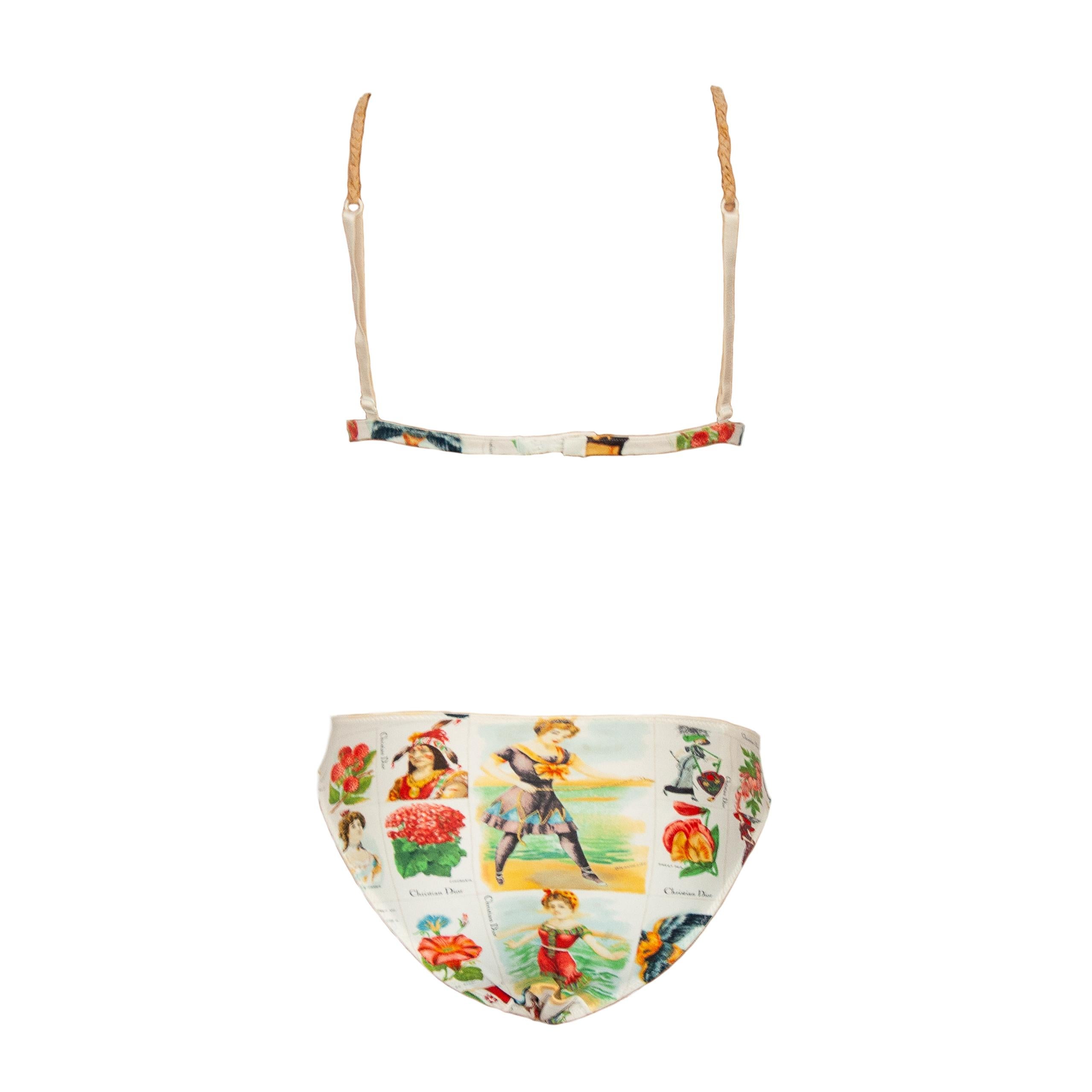 Ruder Than The Rest presents: Christian Dior spring-summer 2002 stamp print bikini.

Braided straps.

Comes with two different pairs of pants.

Vintage, 2002.

Composition: Polyamide/Elasthane/Cotton mix.

Made in France.

Authenticity