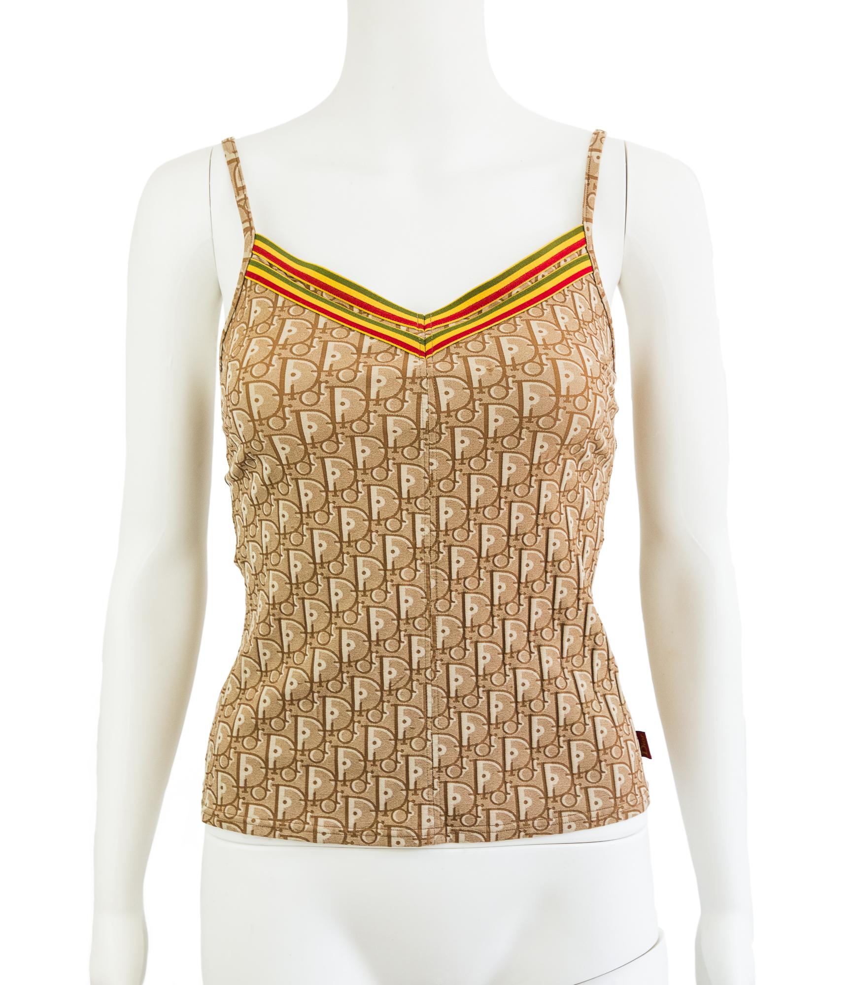 Ruder Than The Rest presents a Christian Dior by Galliano 2004 rasta collection tank top.

Quite a rare piece, the first time we've ever sold one of these.

Has the unmistakable brown rasta monogram all over.

Red, gold and green double elastic