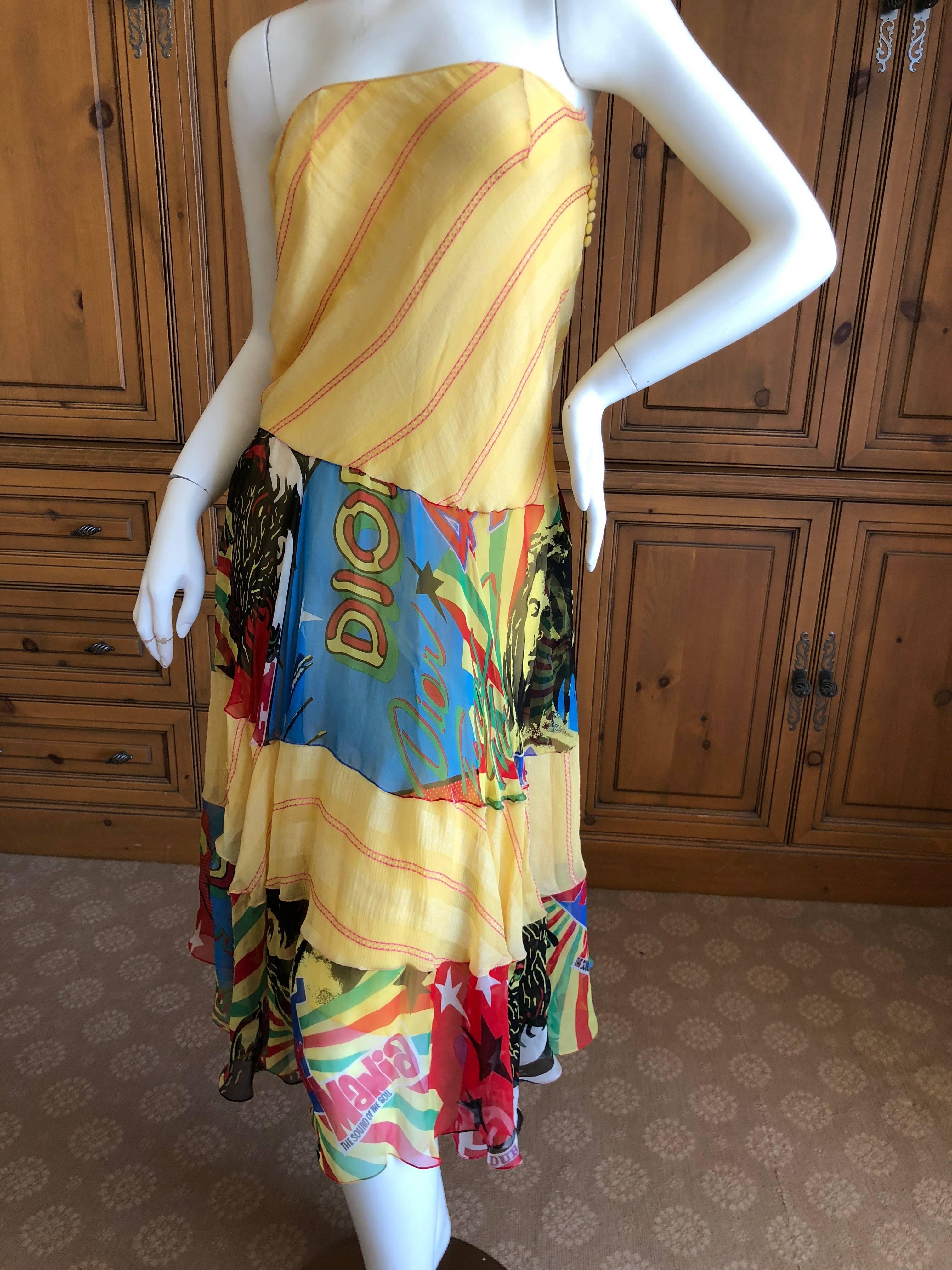 Christian Dior by Galliano 2004 Rasta Collection Silk Chiffon Dress In Excellent Condition For Sale In Cloverdale, CA
