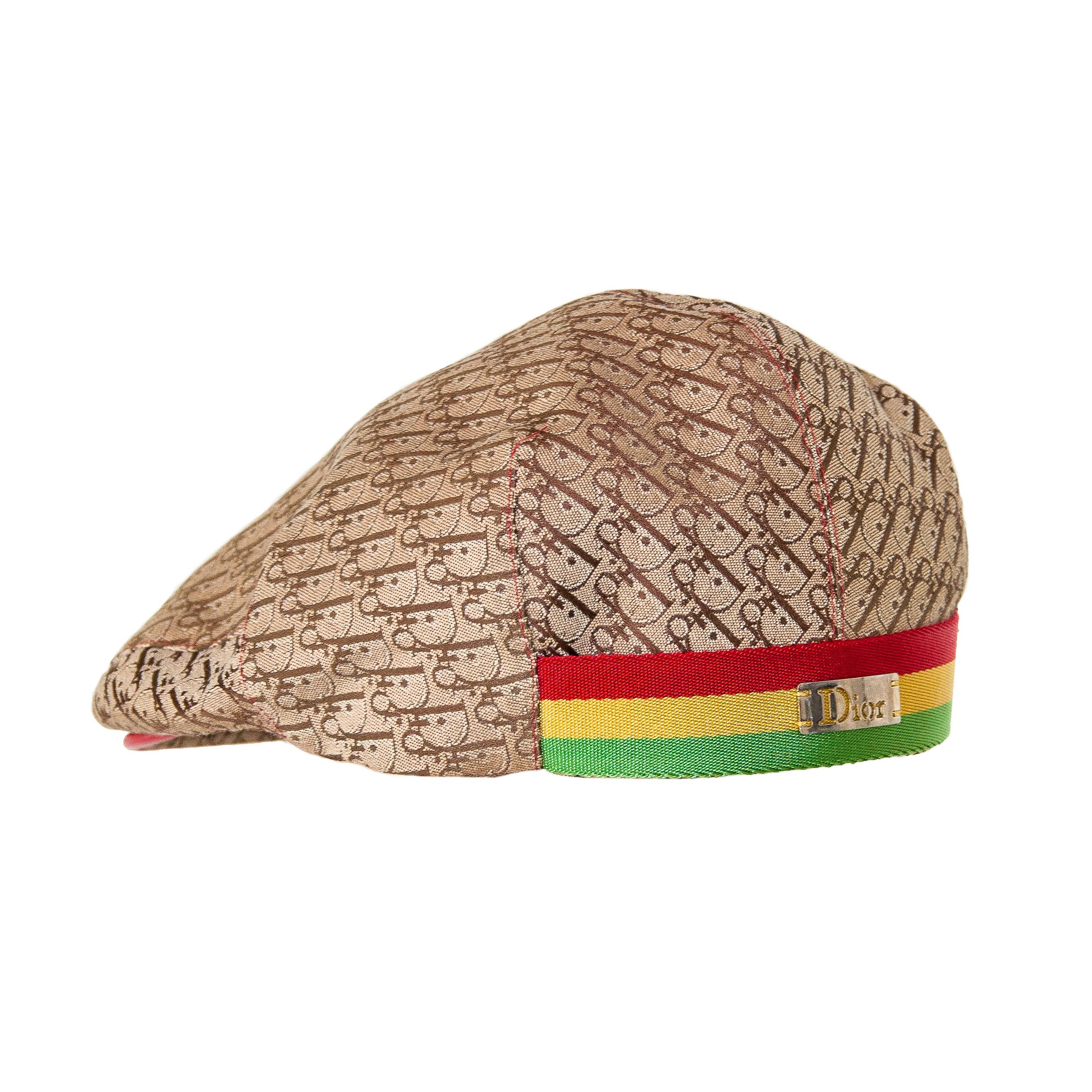 Brown Christian Dior by Galliano 2004 Rasta Monogram Flat Cap