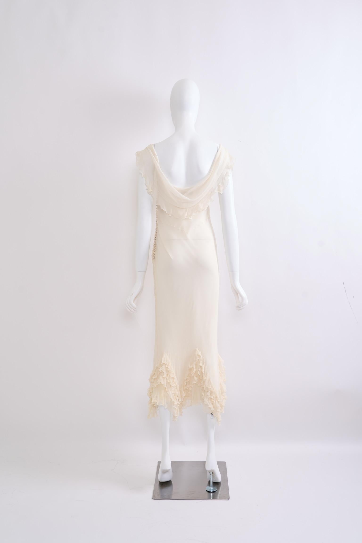 Beige Christian Dior By Galliano 2006 Silk Ruffle Dress