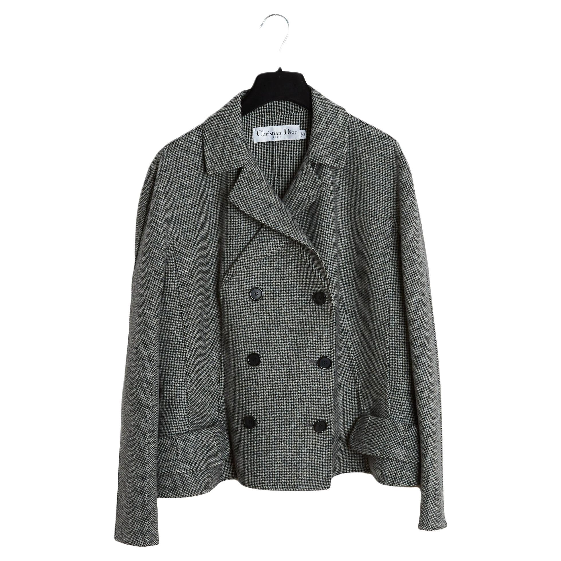 Christian Dior by Galliano 2009 Weste FR46 Barjacke aus schwarzer und weißer Wolle UK18 US14