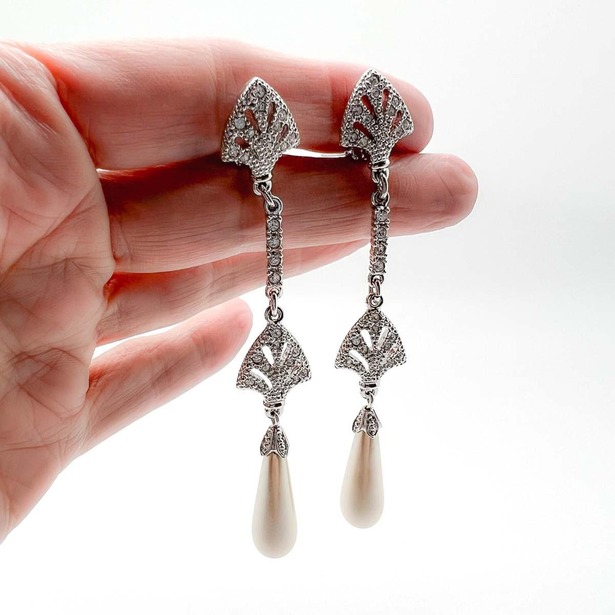 Women's Christian Dior by Galliano Art Deco Style Crystal & Pearl Earrings 2000s For Sale