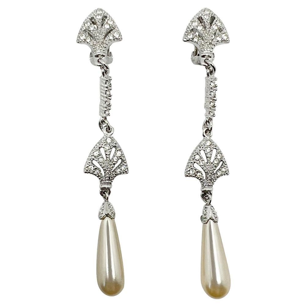 Christian Dior by Galliano Art Deco Style Crystal & Pearl Earrings 2000s For Sale