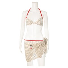 Christian Dior  by Galliano Beige and Red Monogram Bikini and Sarong