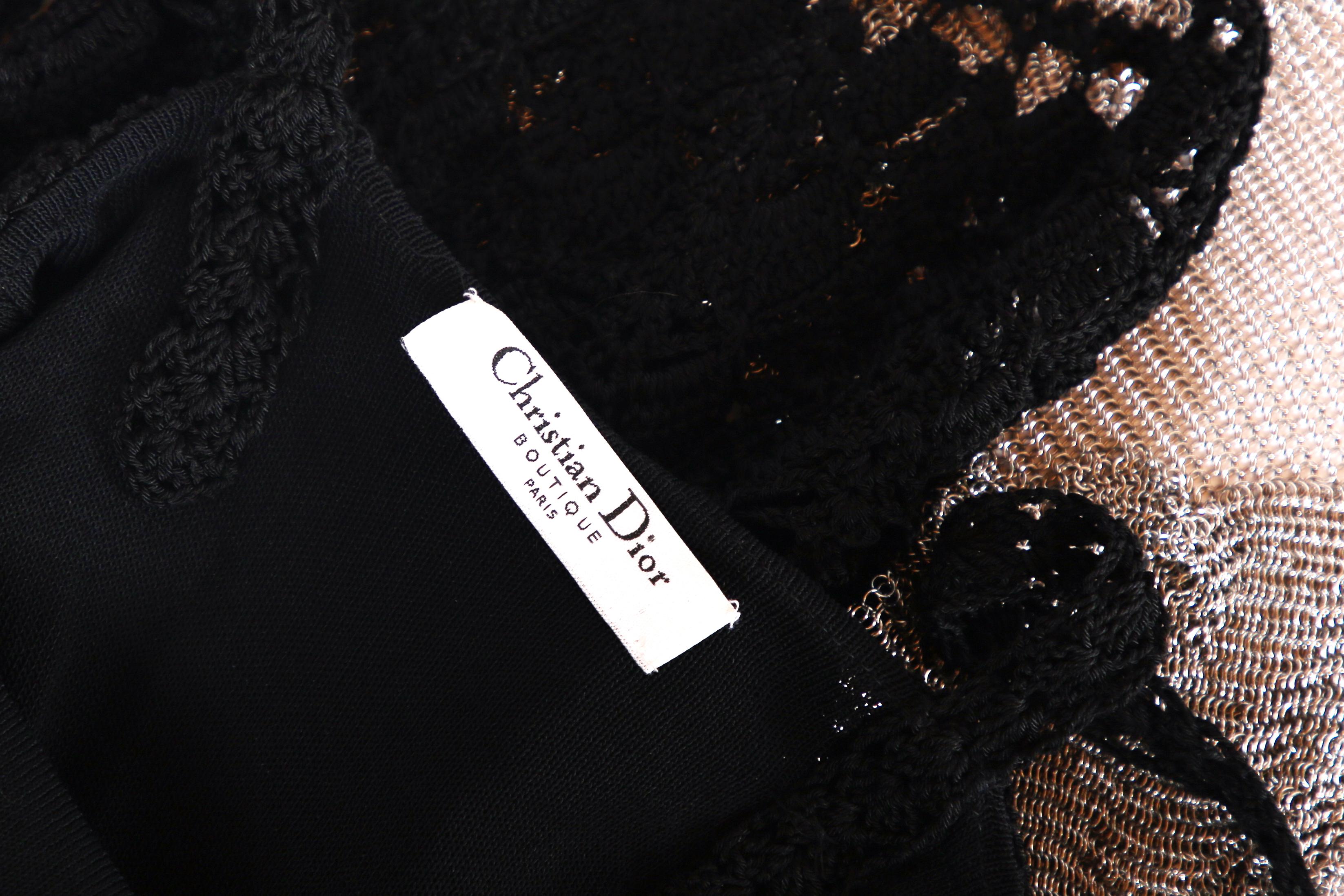 Women's Christian Dior by Galliano Black Crochet & Silver Mesh Trim Bodycon Dress