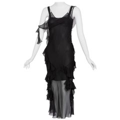Christian Dior by Galliano Black Sheer Silk Sleeveless Dress