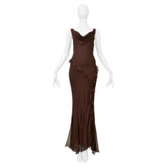 Christian Dior By Galliano - Abito da sera in chiffon marrone con ruches