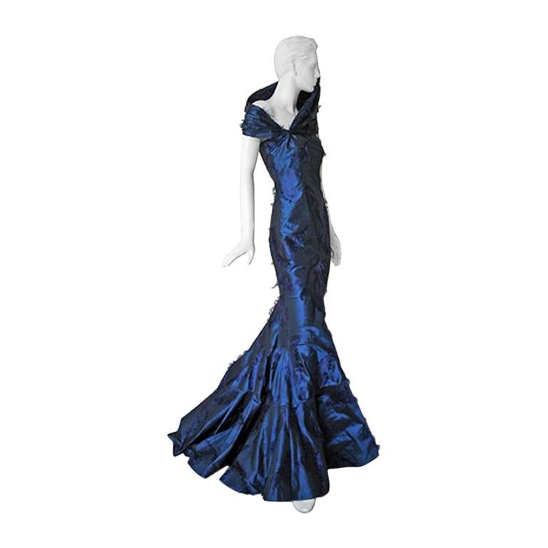 Christian Dior by Galliano Early Sapphire Blue Silk Demi Couture Dress Gown For Sale