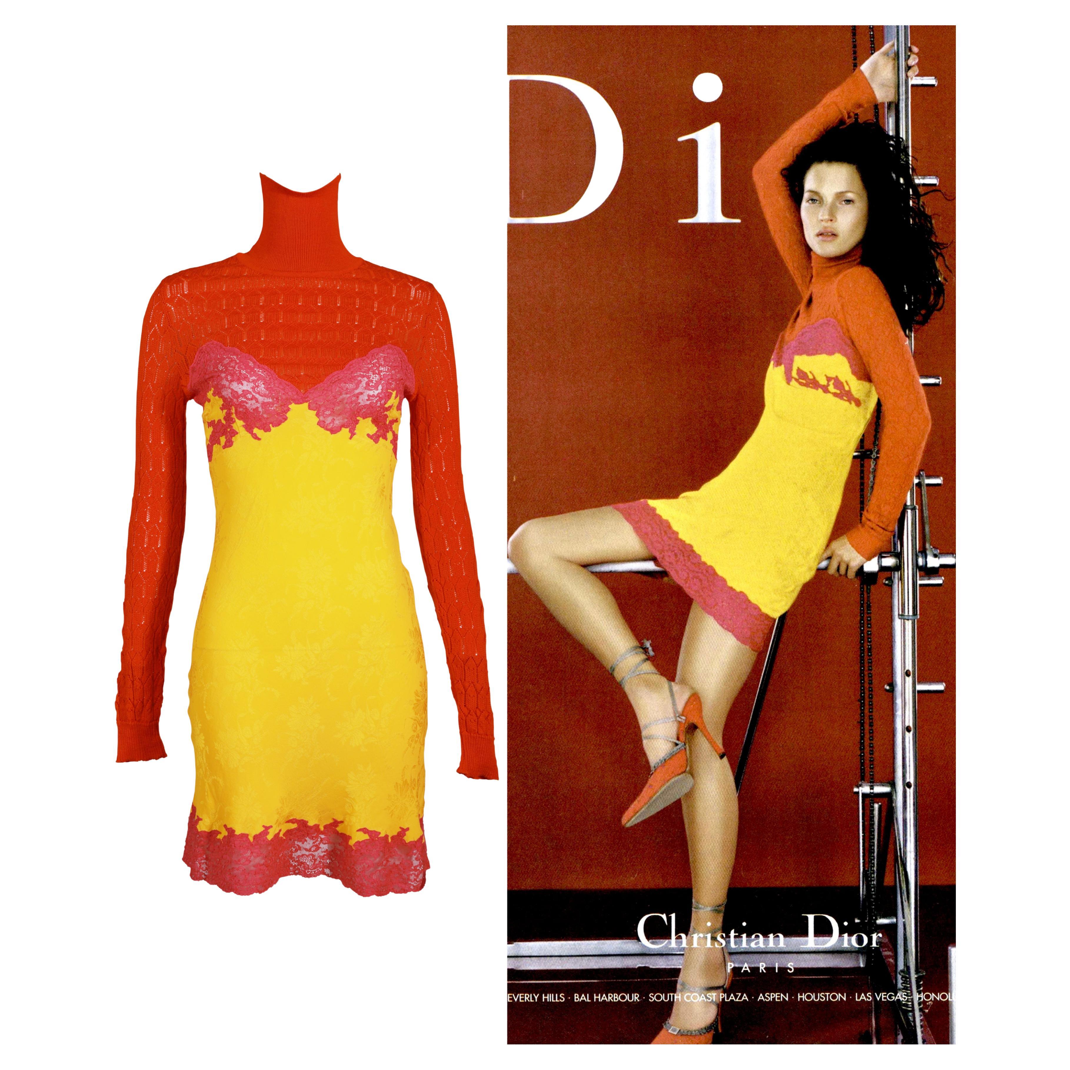 CHRISTIAN DIOR By Galliano F/w 1998 Campaña Kate Moss Vestido de Punto Fucsia Orage en venta