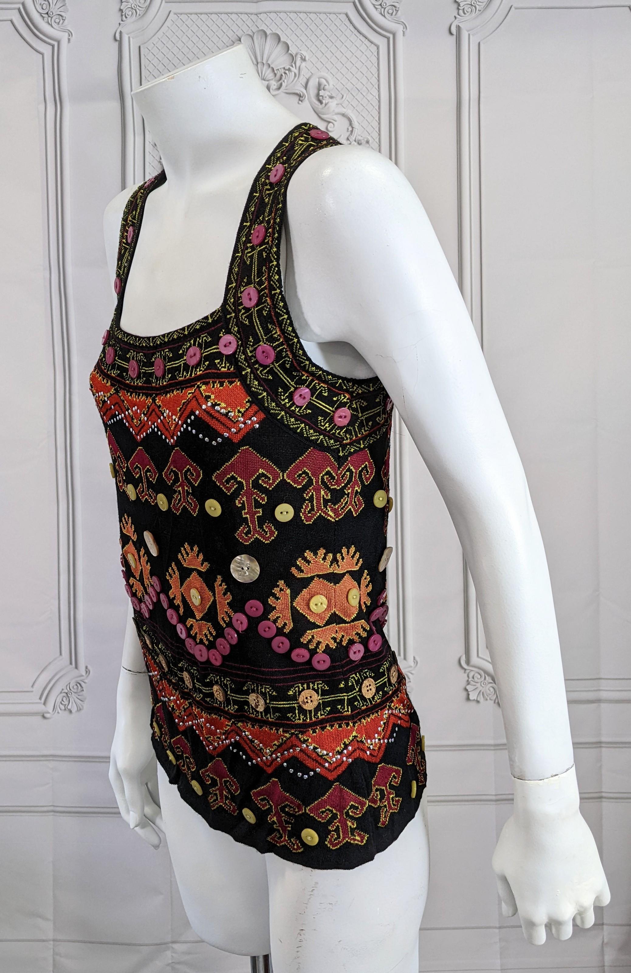 Black Christian Dior by Galliano Fall-Winter 2002 Ethnic Motif Knit Top For Sale