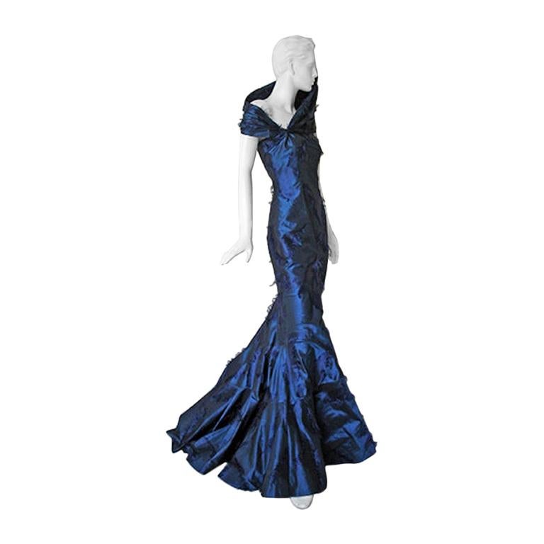 Christian Dior by Galliano Grand Sapphire Blue Silk Demi Couture Dress Gown