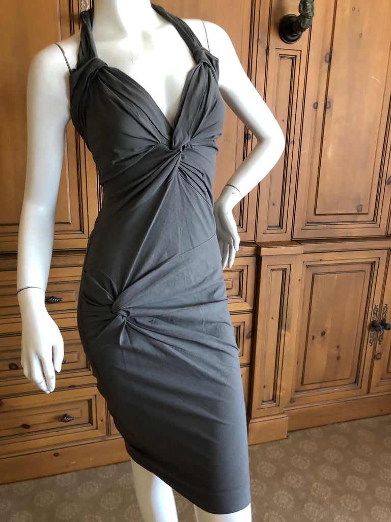 Christian Dior by Galliano Gray Stretch Cotton Bodycon Knot Dress at ...